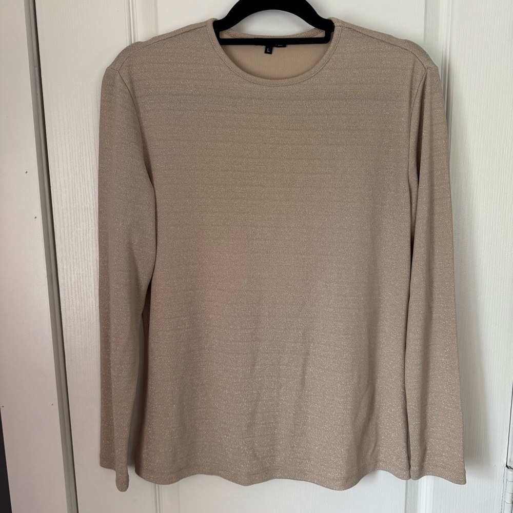 Paniz Woman’s Tan Crewneck Sweater Lightweight Knit Size L Excellent Condition